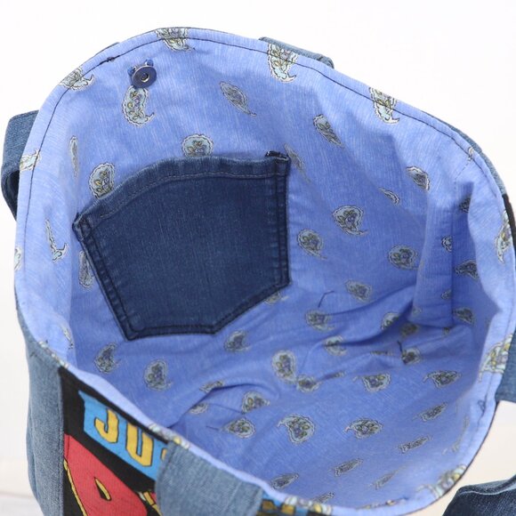 UPCYCLED HANDMADE Justin Bieber "Anyone in Space" Denim Tote Bag - Picture 3 of 5